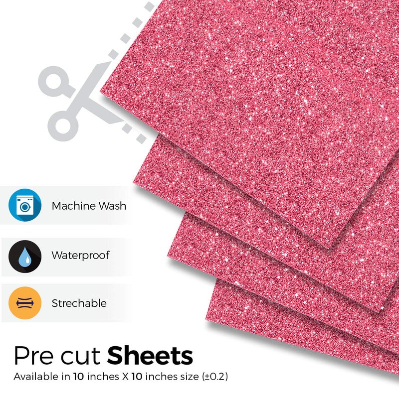 MiPremium Glitter Pink Heat Transfer Vinyl, Glitter Iron On Vinyl (Pack of 4 Sheets), for T Shirts Sports Clothing Other Garments & Fabrics, Easy to Cut Press & Apply Pink Glitter Ironon Vinyl (Pink) - Image 2